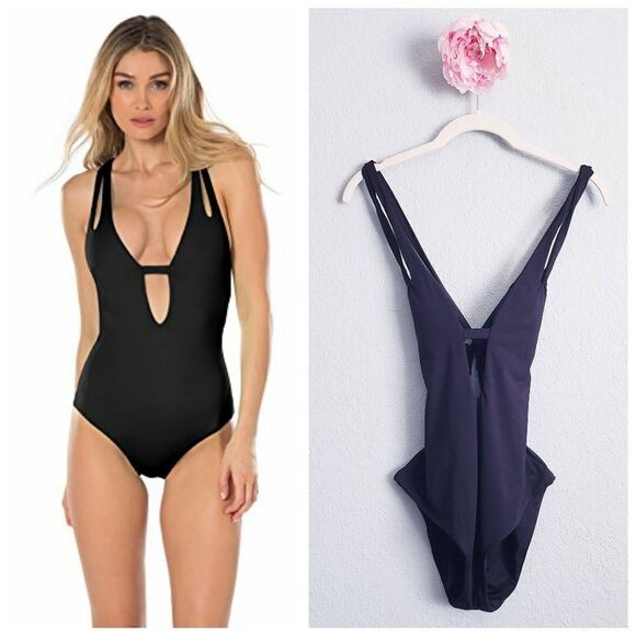 Becca Virtue Black Cutout Tie Back One Piece Swimsuit - Picture 1 of 7